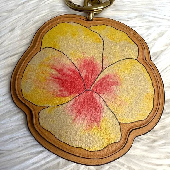 Coach X Koki Leather Hibiscus Flower Key Fob Chain Keychain Bag Charm - Picture 5 of 8